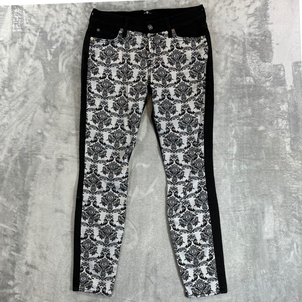 7 For‎ All Mankind Skinny Jeans Women's Size 27 Damask Print Black White